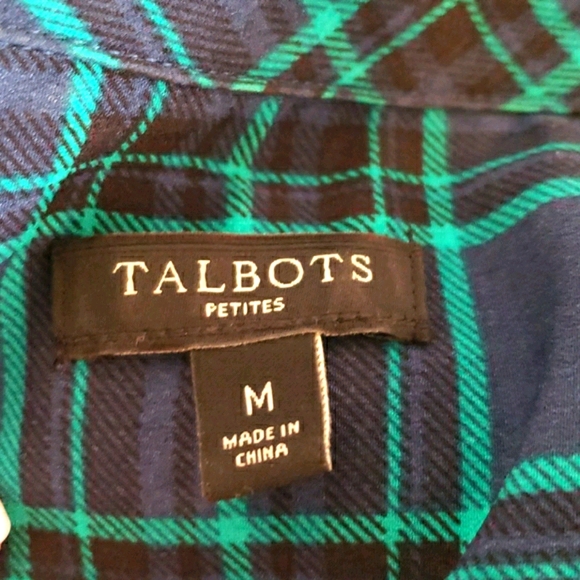 TALBOTS NAVY & TEAL BUTTON DOWN BLOUSE, Me… - Picture 9 of 9